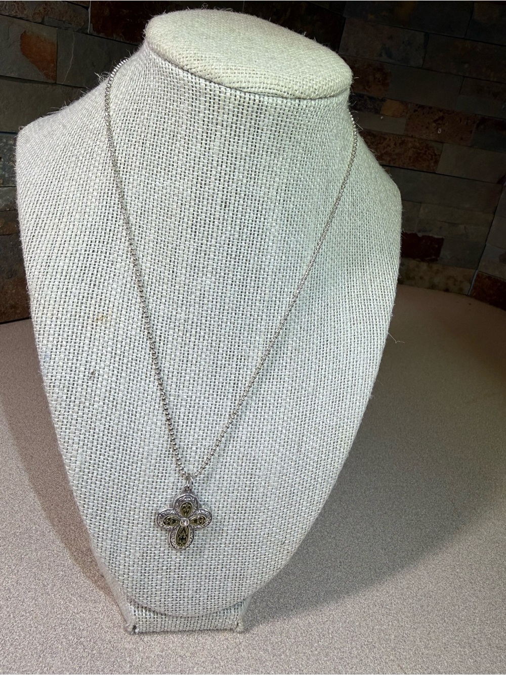 Homemade, Delicate Silver-tone Cross Pendant Necklace with gold-tone Accents